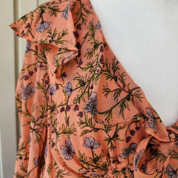 Free People Pink Floral Summer Mini Dress Ruffle Tie Cute Medium - Picture 7 of 16